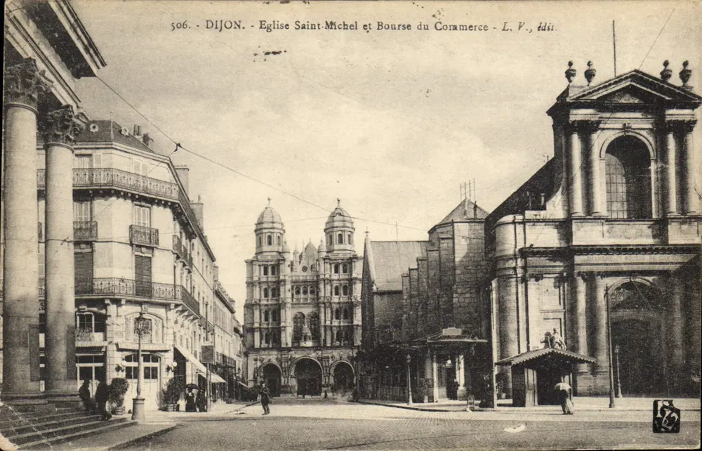 Dijon — Église Saint-Michel et Bourse du Commerce — L. P., édit. - Vorderseite