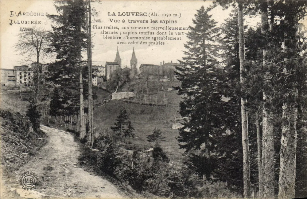 La Louvesc (Alt. 1050 m.) — Vista a través de los abetos — L'Ardeche Illustrée 5769 - Anverso