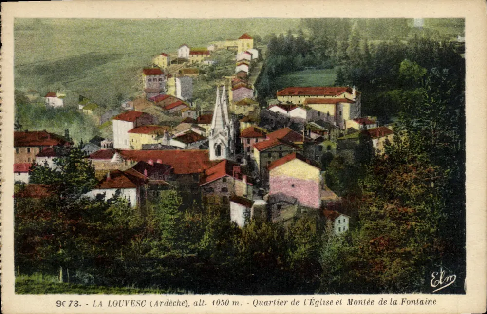 LA LOUVESC (Ardèche), H. 1050 m. - Kirchenviertel und Fontaine-Höhe — Verlag Elmo, Nr. 9c 73 - Vorderseite