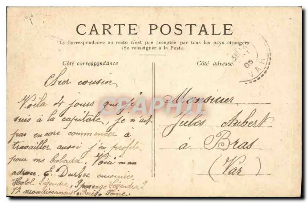 PARIS — O Grande Palácio. — Editor não visível, número de série não legível. - Verso