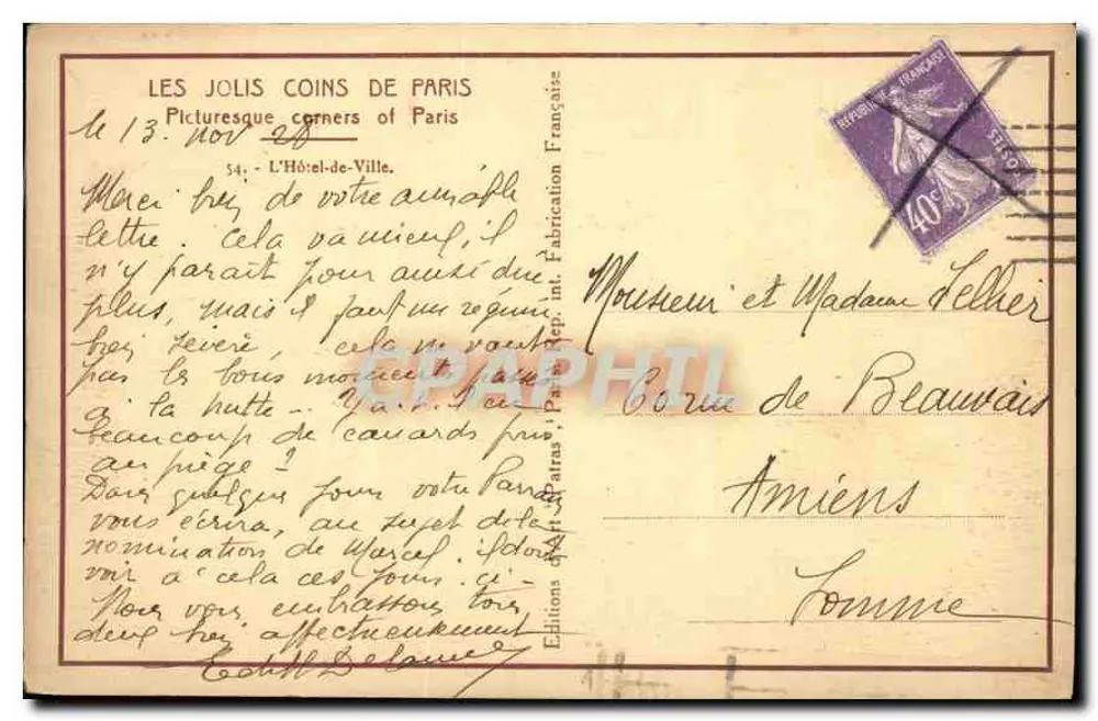 O Hôtel de Ville — Paris — Éditions Fairas - Verso