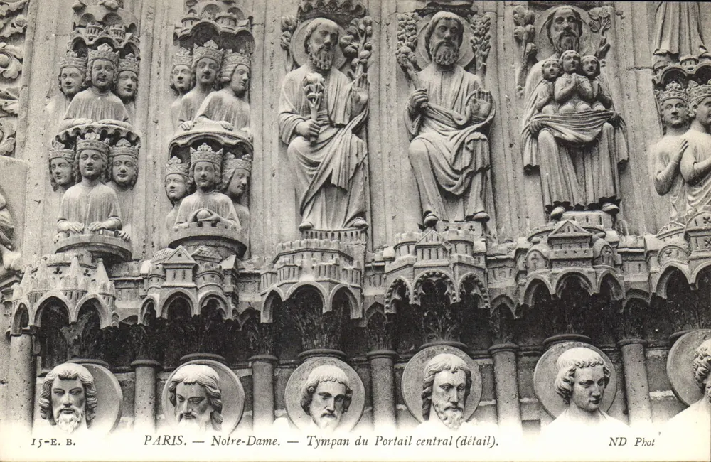 Paris — Notre-Dame — Tympans des Zentralportal (detail) — ND Phot - Vorderseite