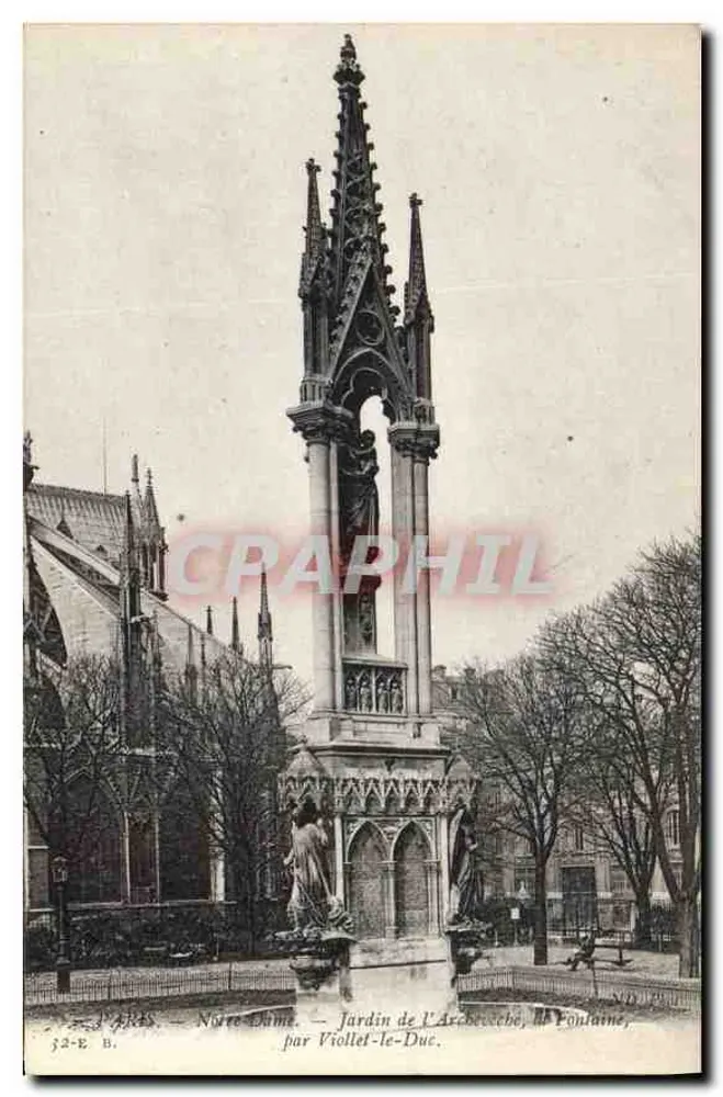 Notre-Dame — Garten des Erzbischofsitzes, die Fontäne, von Viollet-le-Duc - Vorderseite