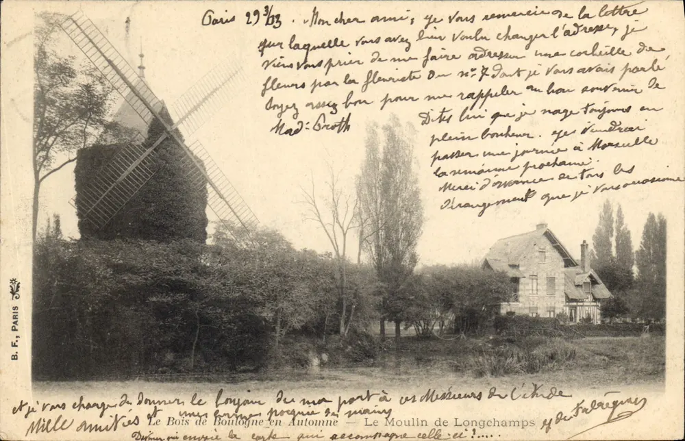 Der Bois de Boulogne im Herbst — Das Mühle von Longchamps — B. F., Paris - Vorderseite