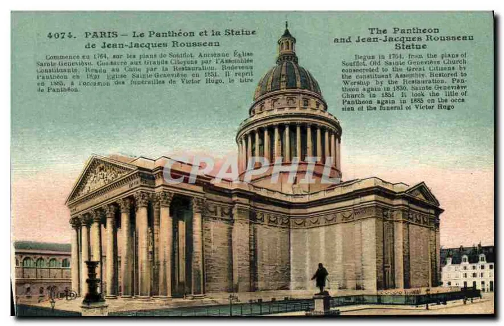 PARIS — Ansicht des Panthéons und der Statue von Jean-Jacques Rousseau - Vorderseite