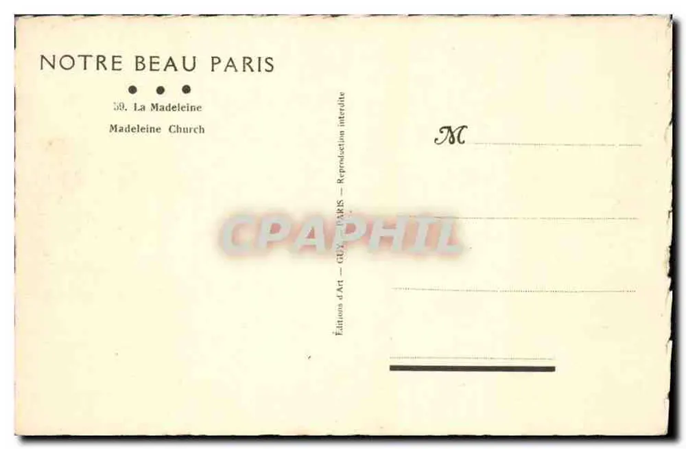 A Madeleine — Paris — Edições d'Art GUY - Verso