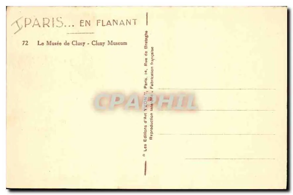 O Museu de Cluny — Paris — Edições de Arte Yvon - Verso