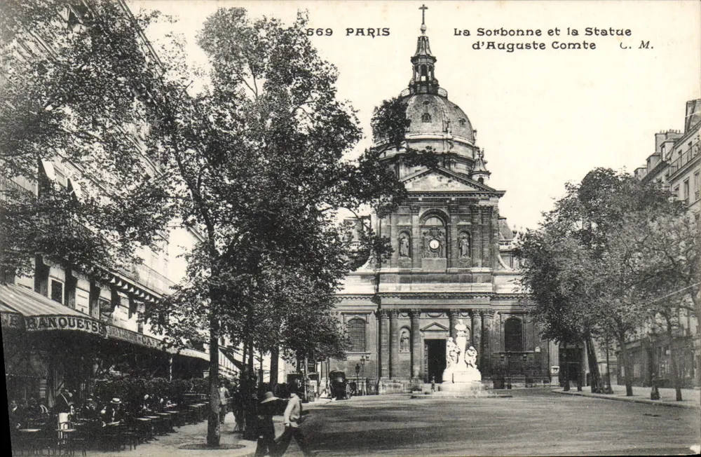 A Sorbonne e a Estátua de Auguste Comte — Paris — C.M. n°669 - Frente