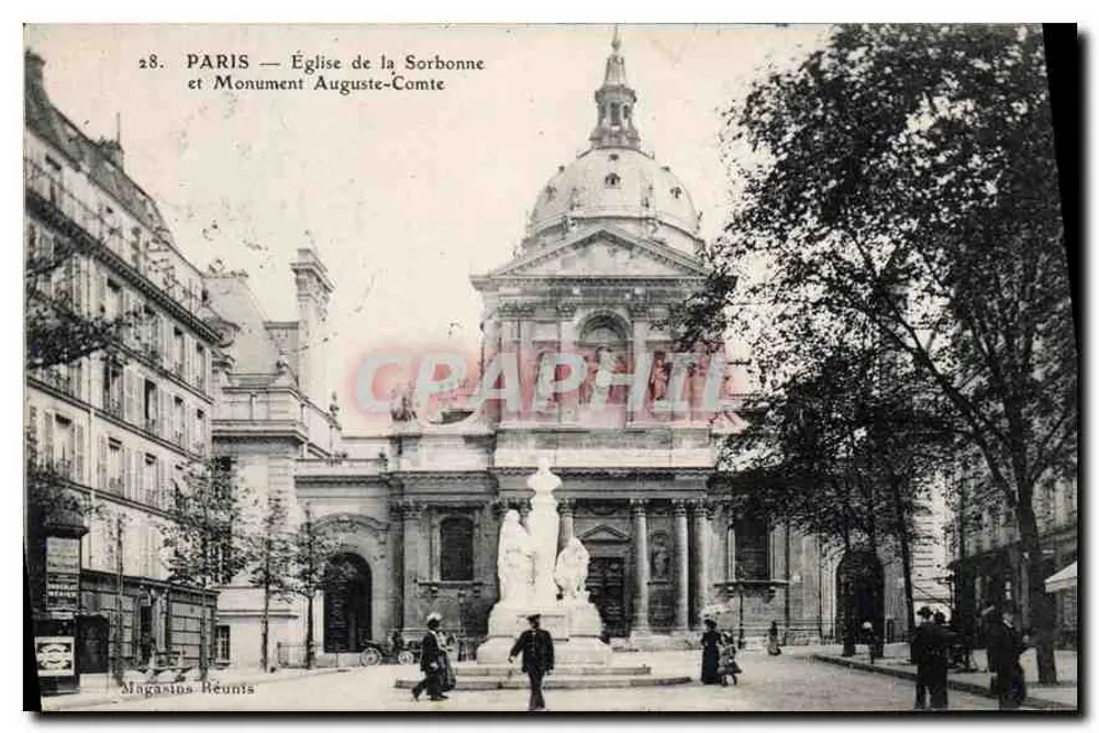 Paris — Kirche der Sorbonne und Denkmal Auguste-Comte — Magasins Réunis - Vorderseite
