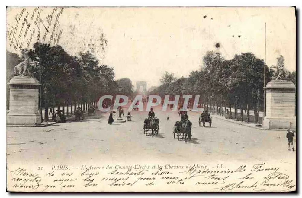 Paris — Avenue des Champs-Élysées und die Pferde von Marly — LL - Vorderseite