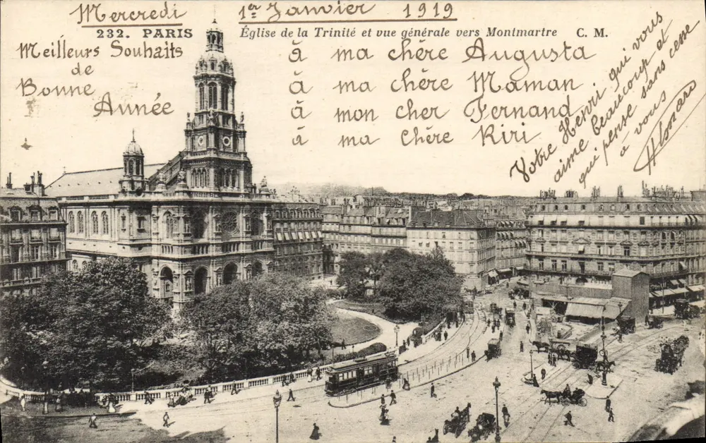 Kirche der Dreifaltigkeit und allgemeiner Blickrichtung auf Montmartre — Paris — C.M. - Vorderseite