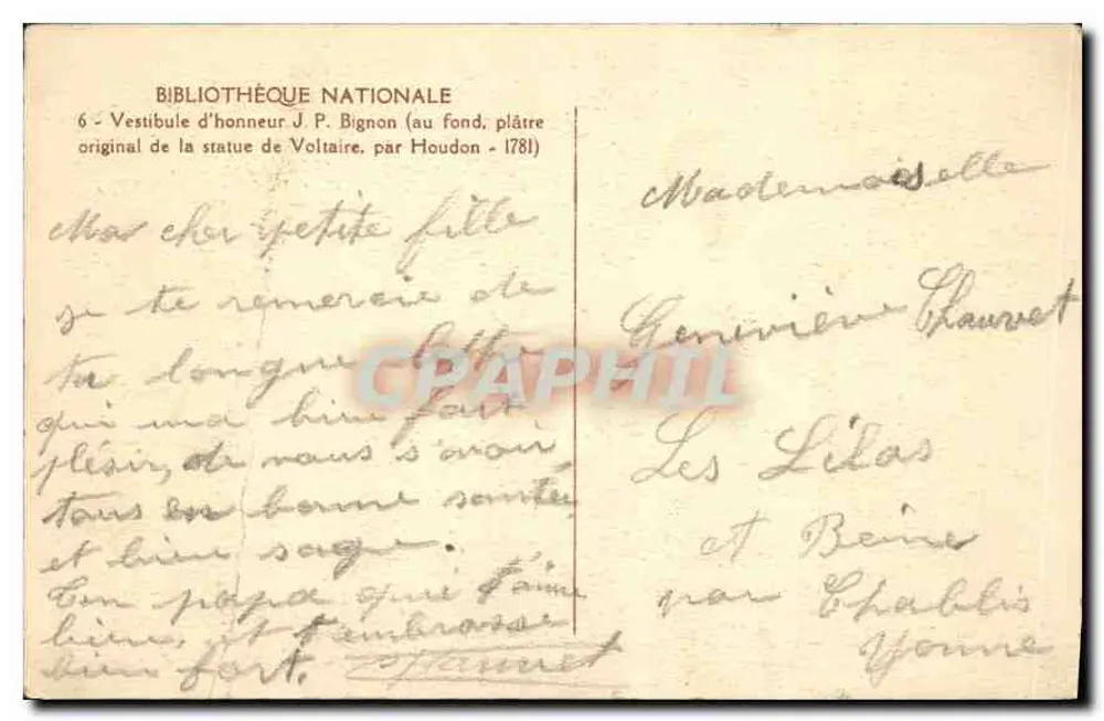 Vestíbulo de honra J. P. Bignon — Biblioteca Nacional — estátua original de Voltaire por Houdon (1781) - Verso