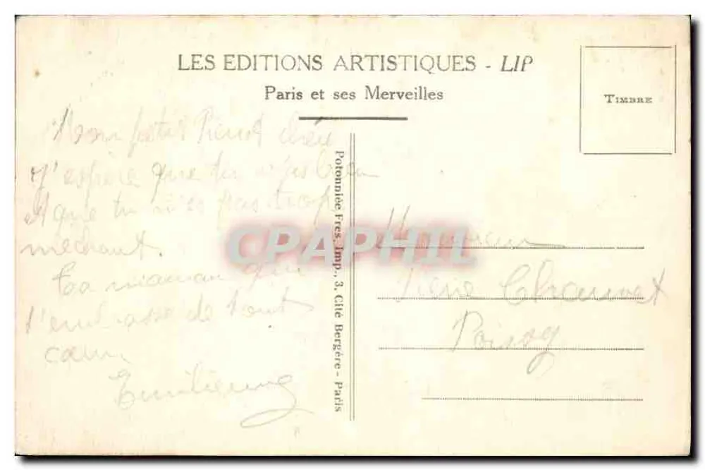 Paris - A Torre Eiffel — vista com estátua de elefante — edição LIP n°68 - Verso