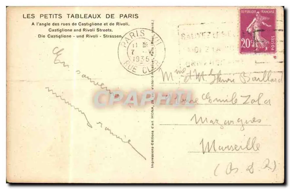 Rue Rivoli — Paris — Verlag Mona, Seriennummer nicht sichtbar - Rückseite
