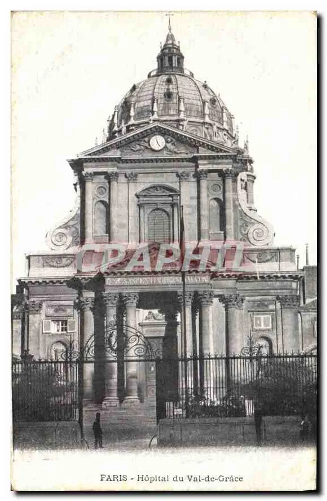 Paris - Hospital do Val-de-Grâce — vista da fachada com cúpula e portão - Frente