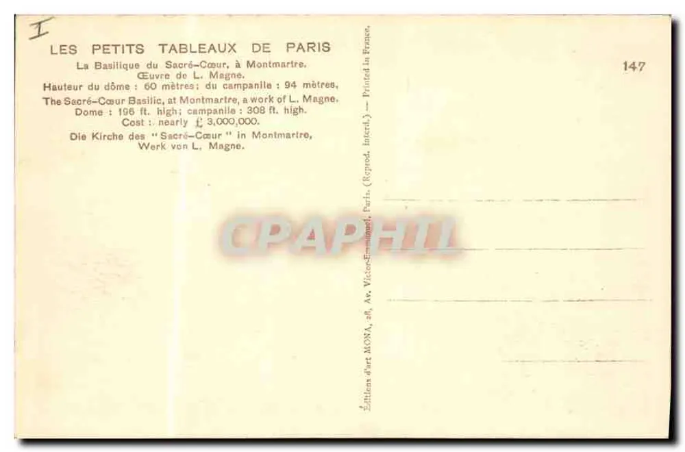 Basilika des Heiligen Herzens — Montmartre — Éditions d'art MONA, Nr. 147 - Rückseite