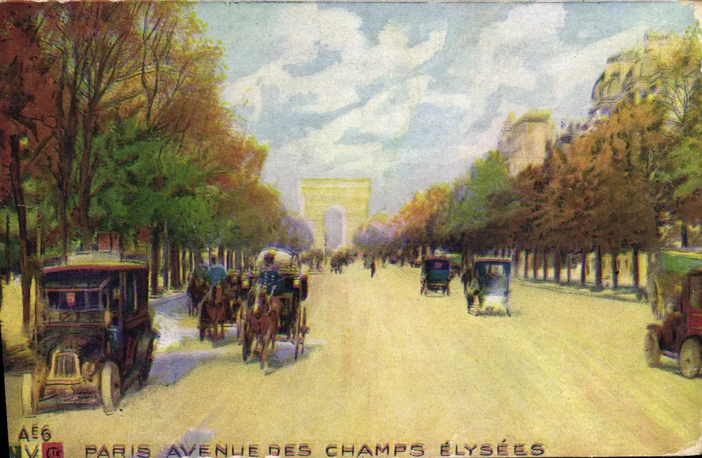 Paris — Avenida dos Campos Elísios — vista com o Arco do Triunfo — editor AEG - Frente