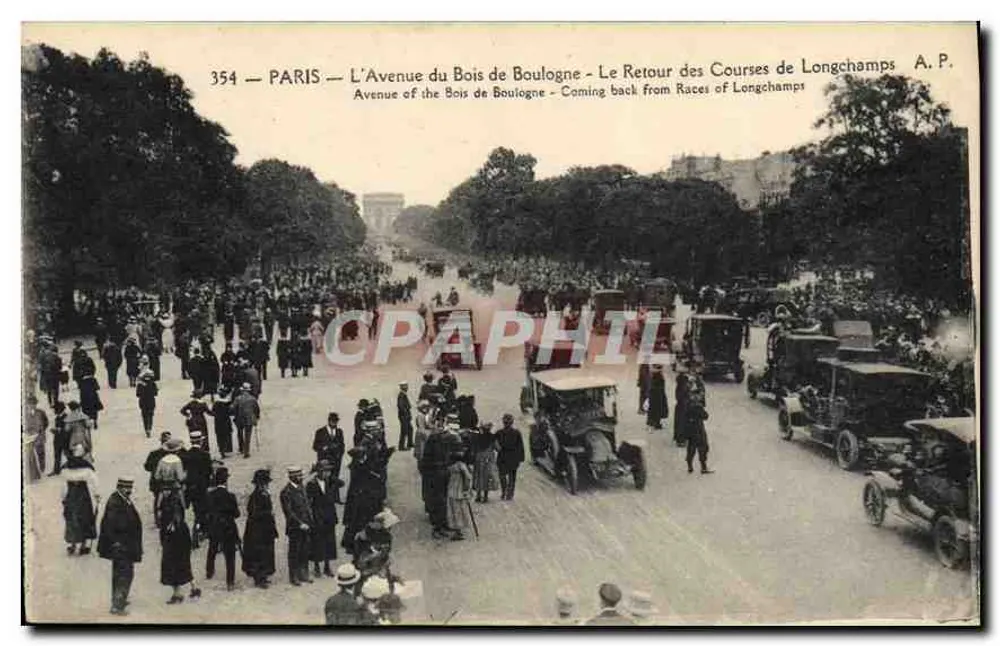 Parigi — La Via del Bois de Boulogne — Il ritorno delle corse di Longchamps — A.P. 354 - Recto