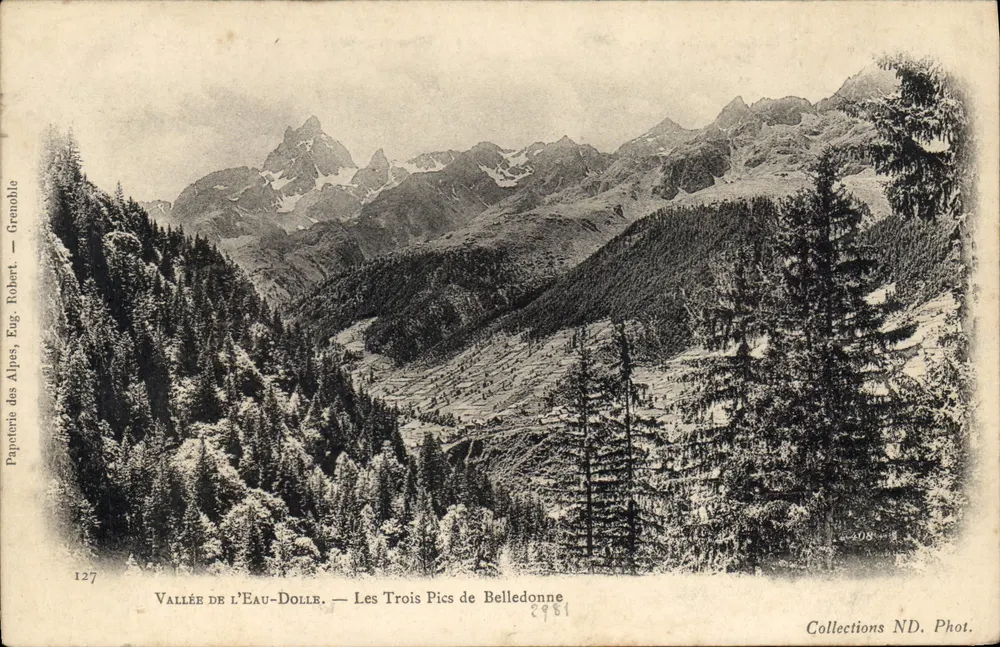 Tal der Eau-Dolle — Die drei Gipfel von Belledonne — Papeterie des Alpes, Eug. Robert, Grenoble - Vorderseite