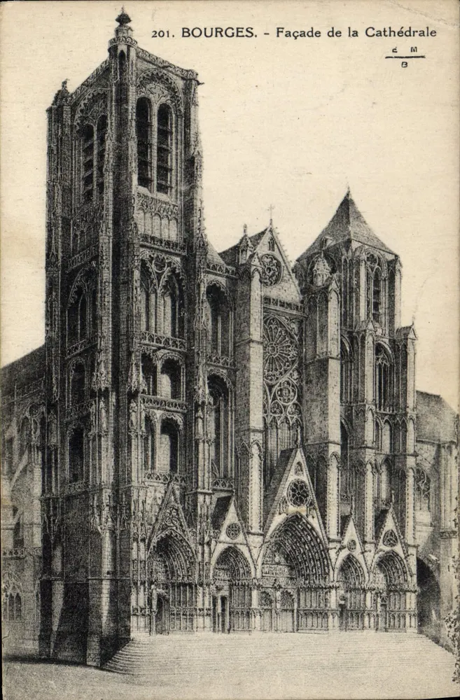 Bourges — Façade de la Cathédrale — Éditeur C M, n° 201 - Frente