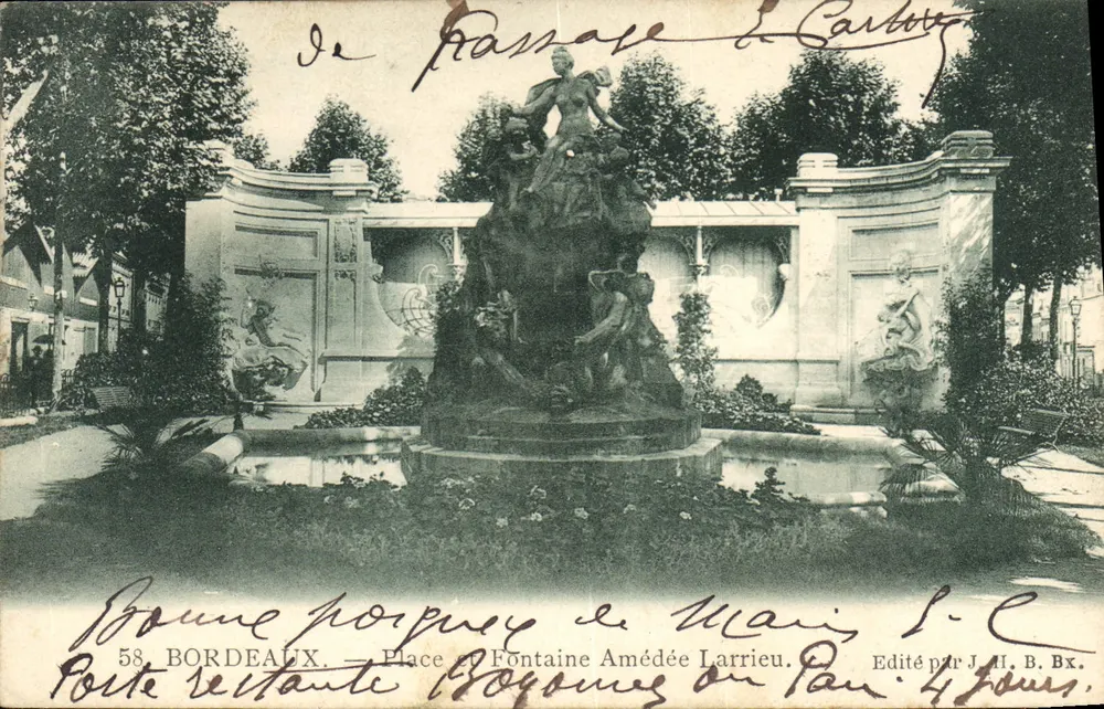 Bordeaux — Place de la Fontaine Amédée Larrieu — Verlag J. H. B. Bx. - Vorderseite