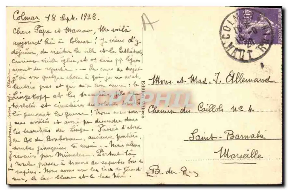 Colmar — Fontaine Schwendi et ancienne Douane — Édition Vérité, n° 55 - Verso