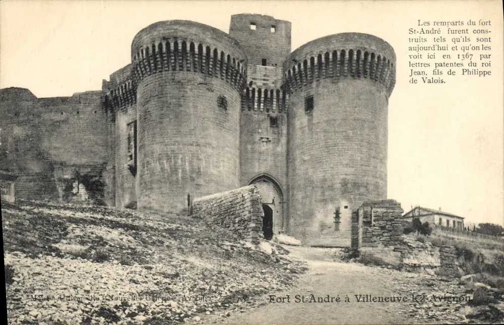 El Fuerte de Saint-André en Villeneuve-lès-Avignon — murallas y torres redondas — Maison d'Ulmontselle & Nouvelles Galeries, Avignon, n°78 - Anverso