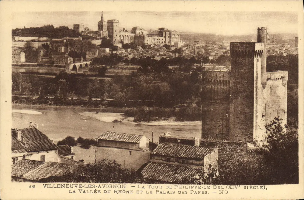 Villeneuve-lès-Avignon — Die Turm von Philippe-le-Bel (14. Jahrhundert), die Rhône-Tal und das Palais des Papes — ND - Vorderseite