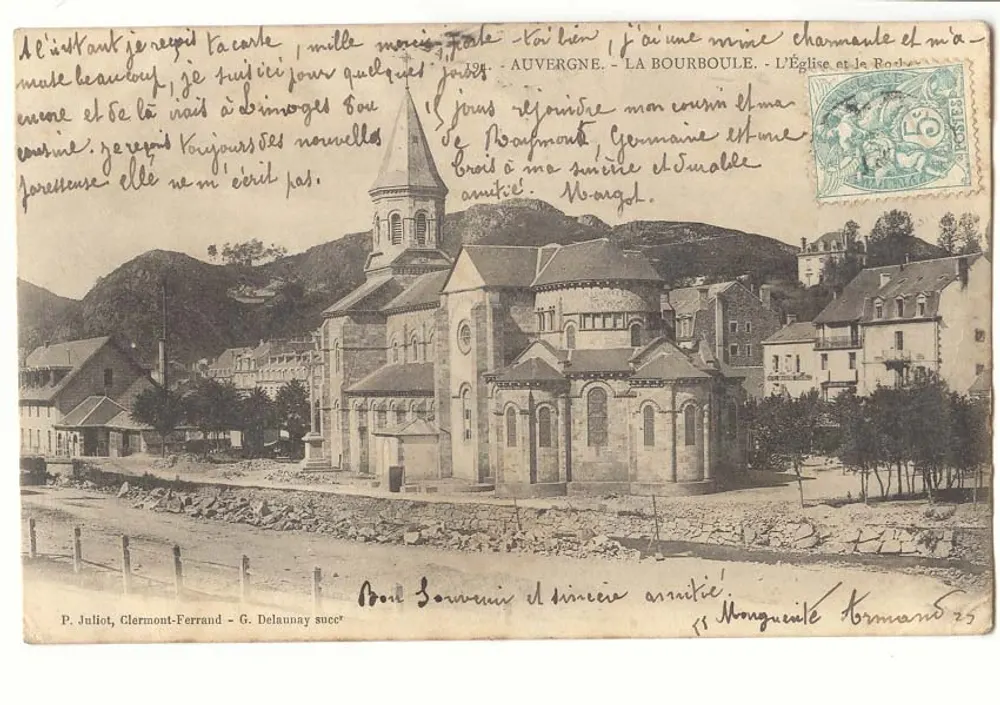 La Bourboule — Die Kirche und der Felsen — P. Juliot, Clermont-Ferrand - Vorderseite