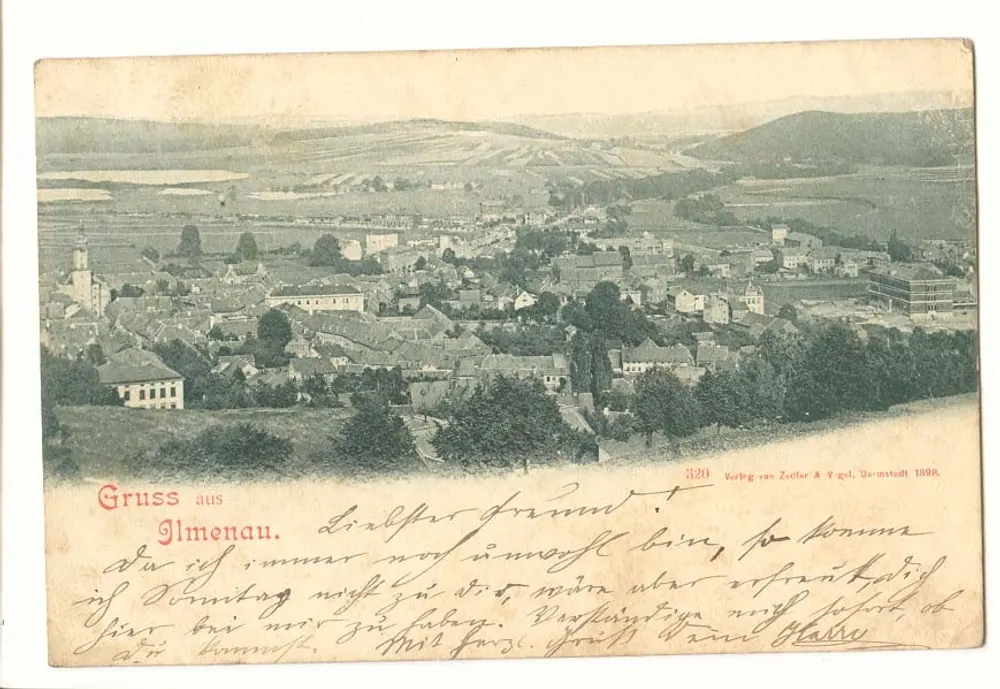 Ilmenau — Panoramablick — Verlag von Zeller & V. gel. Darmstadt 1898 - Vorderseite