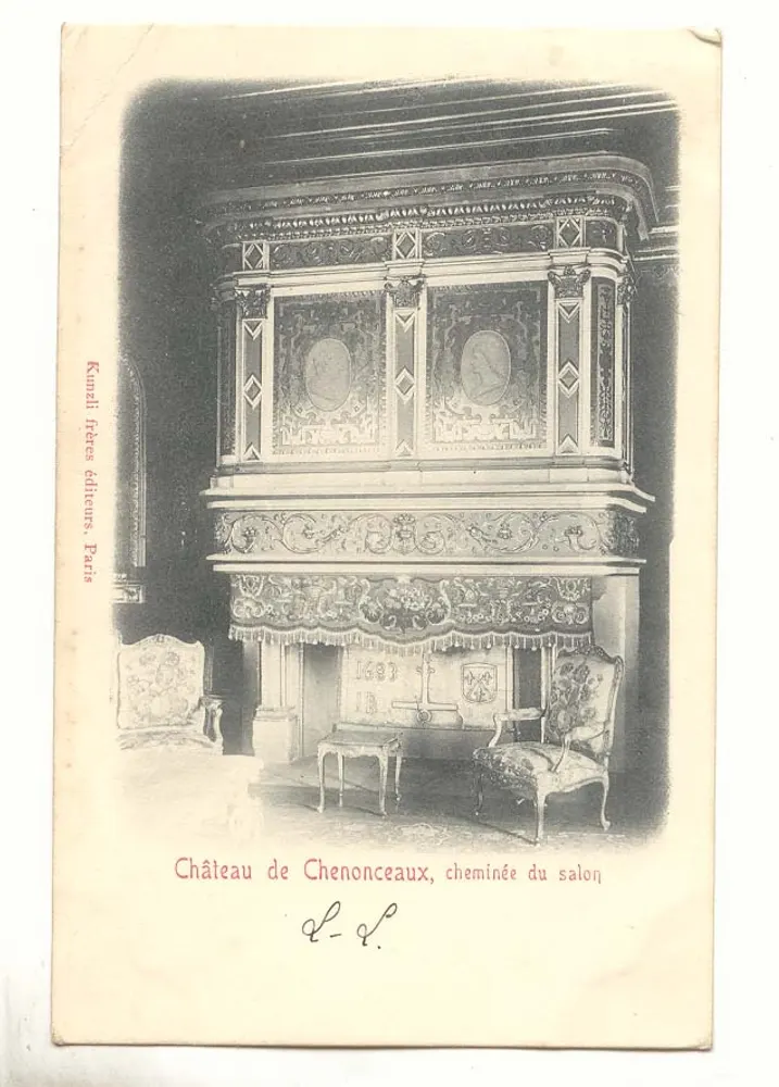 Castelo de Chenonceaux, lareira da sala de estar — editores Kunzli frères, Paris - Frente