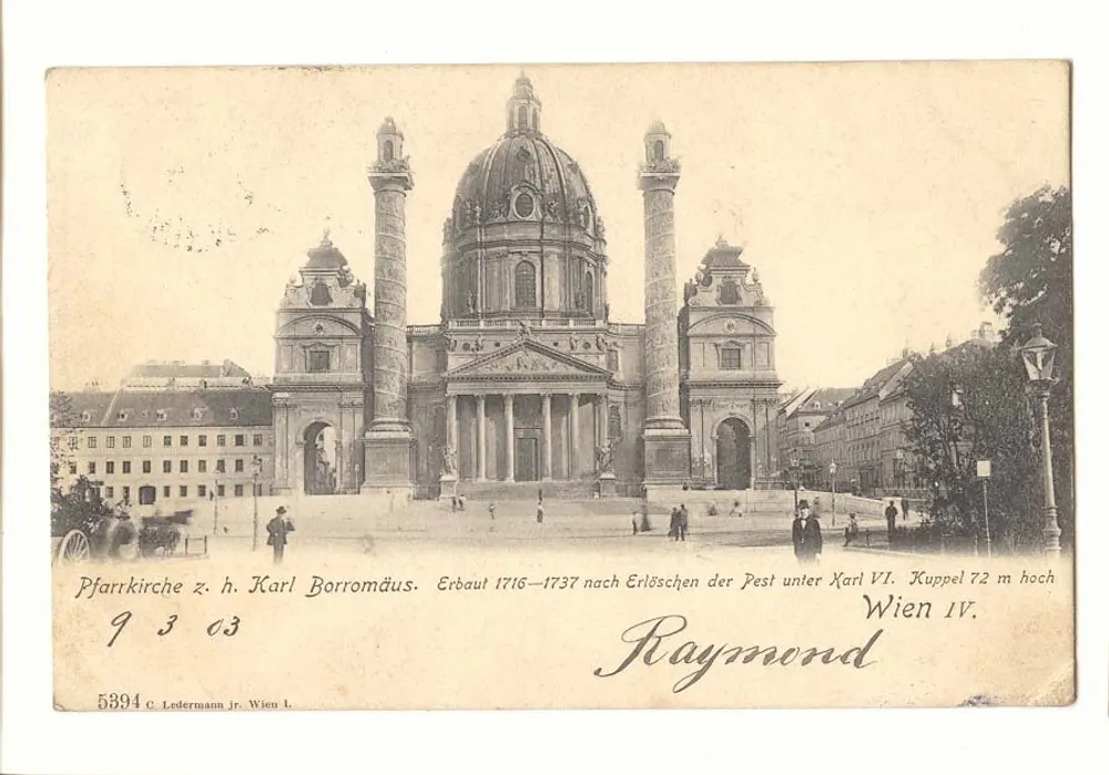 Pfarrkirche z. h. Karl Borromäus — Wien IV — Verlag Ledermann jr. Nr. 5394 - Vorderseite