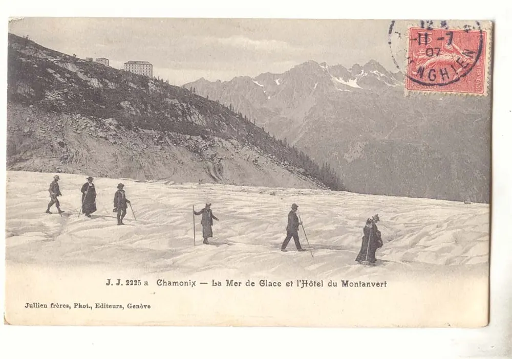 Chamonix — Die Mer de Glace und das Hotel du Montanvert — Jullien frères, Phot., Verleger, Genf - Vorderseite