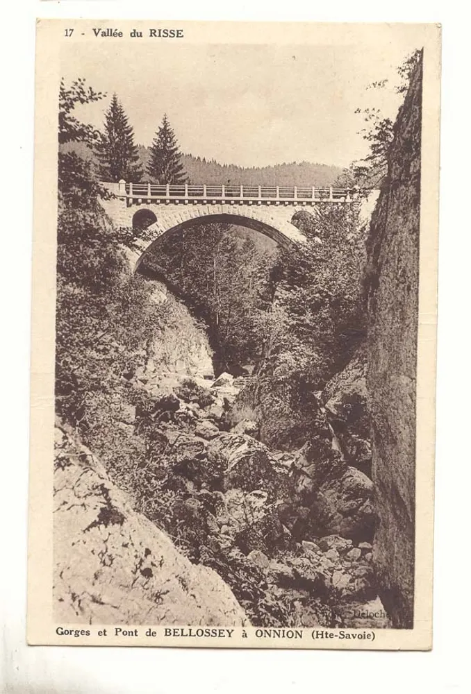 Gorjas y Puente de BELLOSSEY en ONNION (Alta Saboya) — Valle del RISSE — editor Deloche, n°17 - Anverso