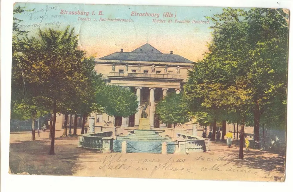 Straßburg (Elsass) — Theater und Reinhardbrunnen — unbekannter Verlag - Vorderseite
