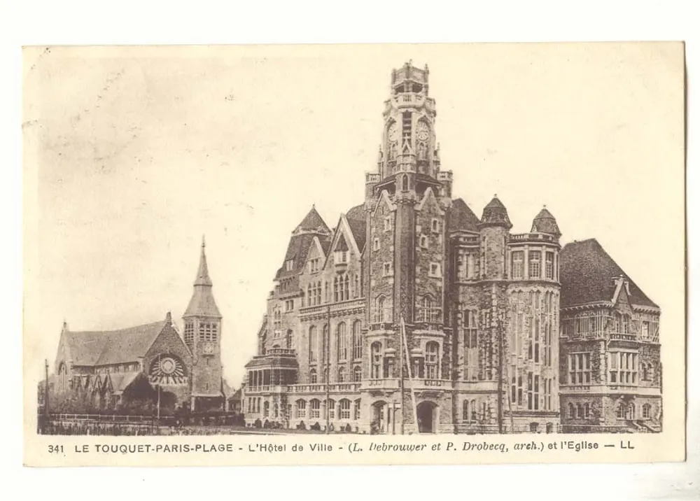 Le Touquet-Paris-Plage - Das Rathaus und die Kirche - (L. D'ebrouwer und P. Drobecq, Arch.) - Vorderseite
