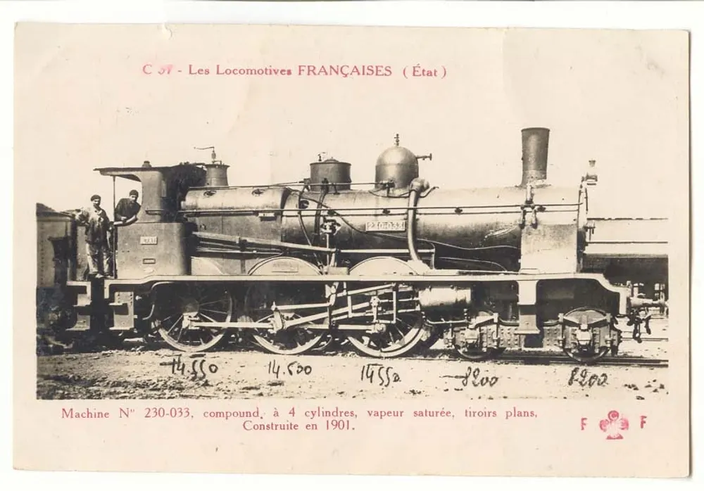 Französische Lokomotive Nr. 230-033 — 4-Zylinder-Verbindungskessel — gebaut 1901 — COT - Vorderseite