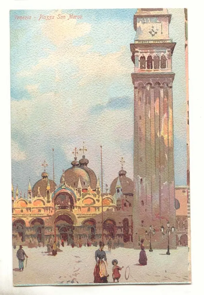 Venedig - Piazza San Marco — Ansicht des Campaniles und des Dogenpalastes - Vorderseite