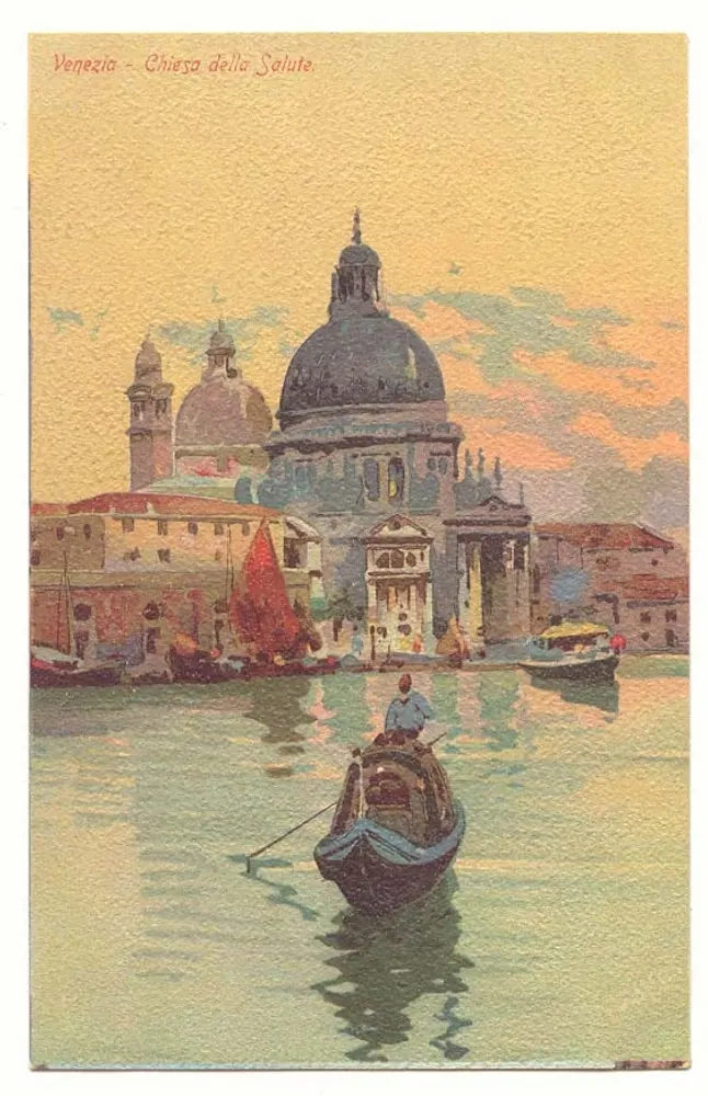 Venedig - Kirche della Salute — Ansicht der Basilika mit Gondel - Vorderseite
