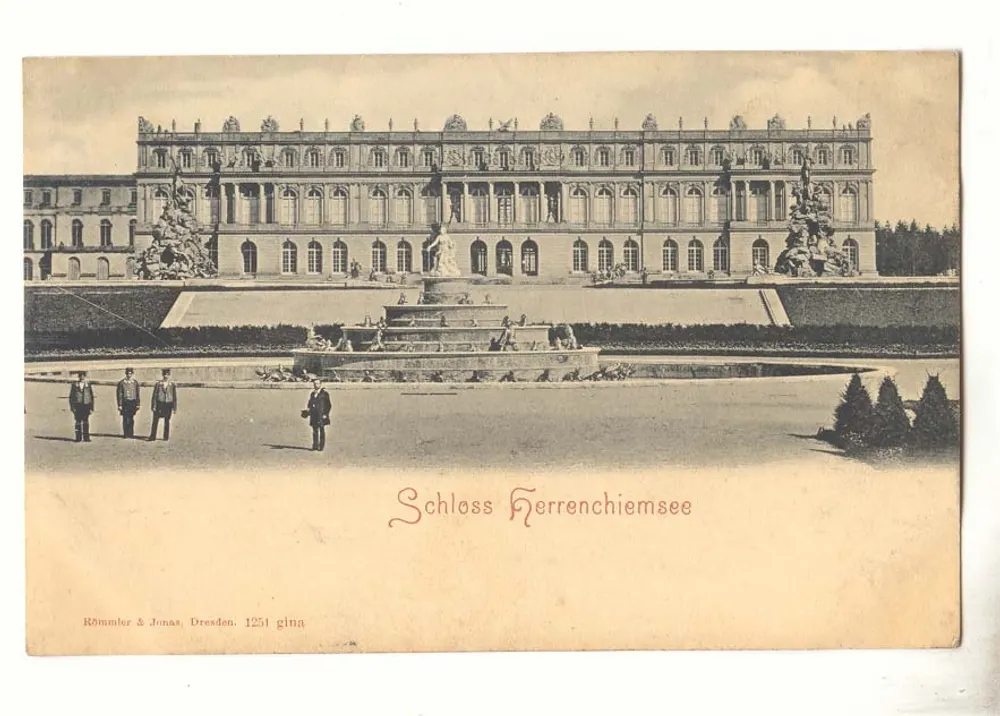 Schloss Herrenchiemsee — Ansicht des Schlosses mit Brunnen — Römmeler & Jonas, Dresden, n° 1251 gina - Vorderseite