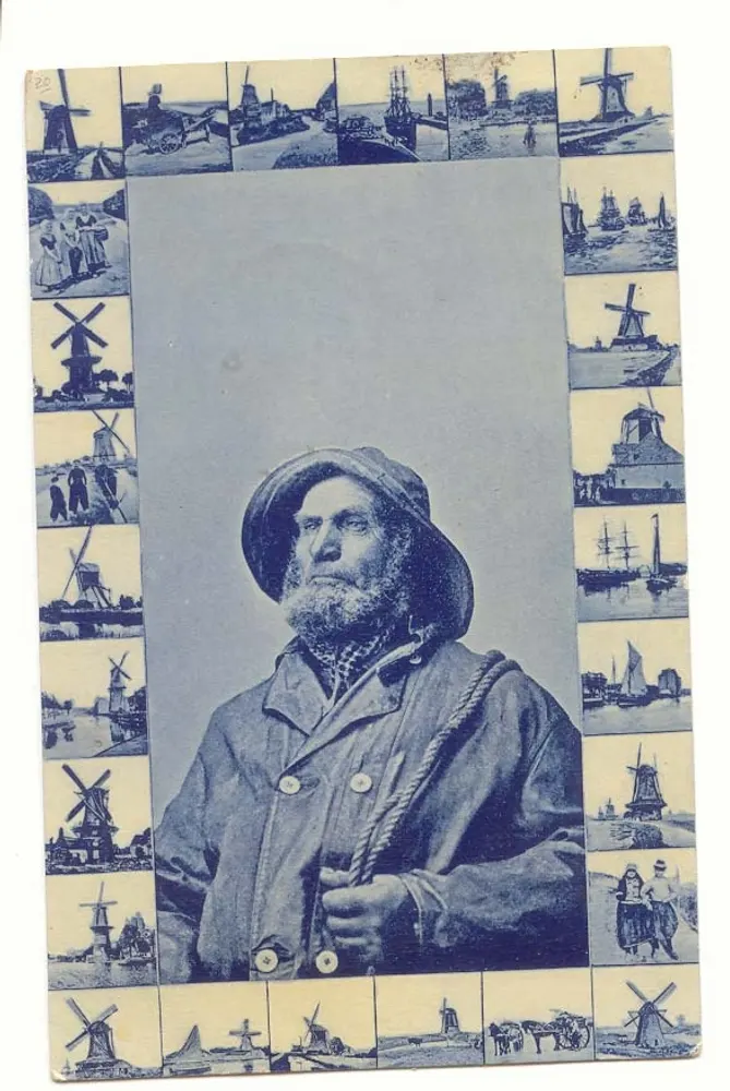 Paisagem holandesa — homem em traje tradicional — editor não identificável - Frente