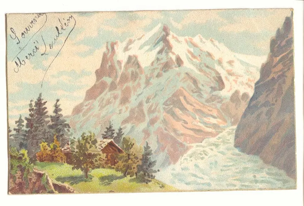 Monte Bianco — vista alpina con ghiacciaio — editore non visibile - Recto