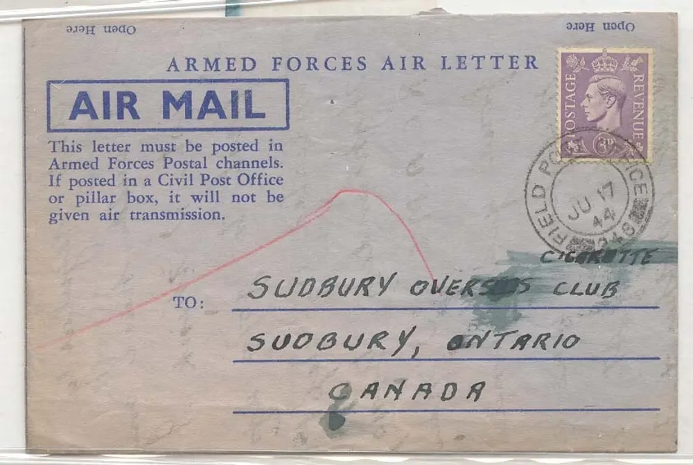 Kanada kanadische Streitkräfte 1944 Luitley England Feldpostamt 248 (Umschlag Aerogramm Aerogramm) - Vorderseite
