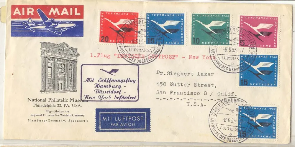Deutschland 1955 Luftpost-Serie + Extras auf Sonderflugumschlag (vol allemagne lettre) - Vorderseite