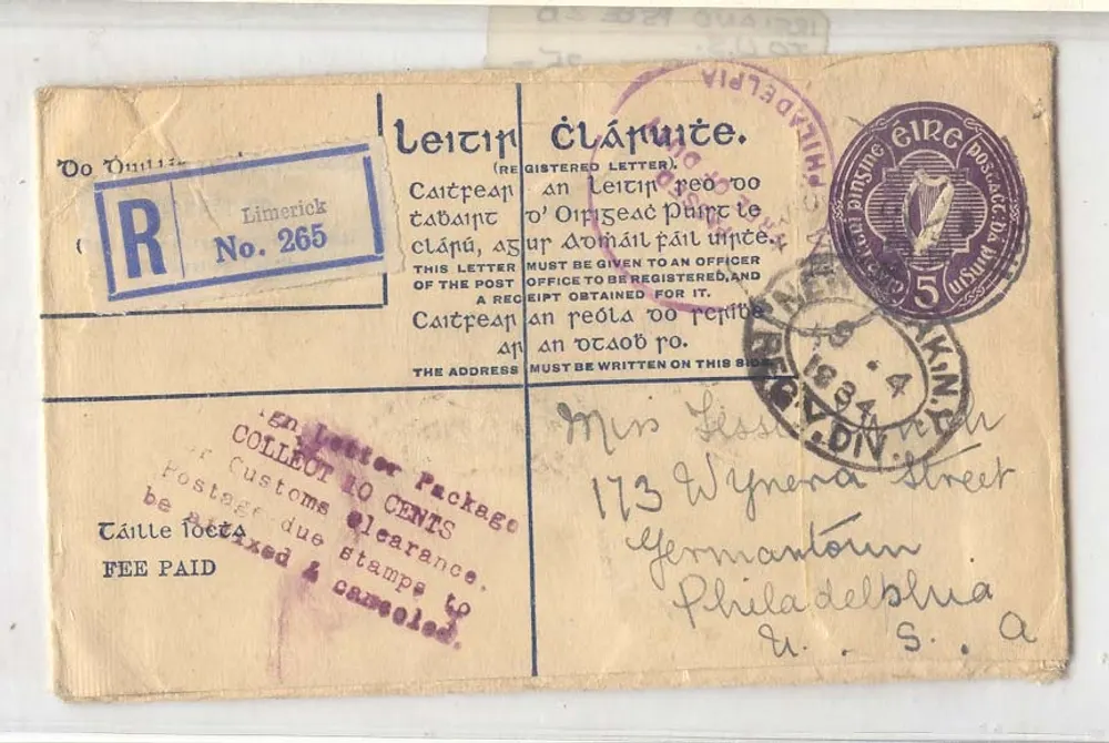 Ireland PSRe 2b nach US (irische Briefmarken vollständig postal) - Vorderseite