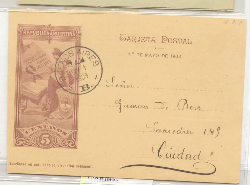 Argentinien Erster Tag 1903 Staatlich Pedro Diaz Colodrero (Poststempel) - Vorderseite