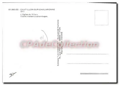 Châtillon-sur-Chalaronne — A Igreja do Século XV e antiga casa com colmios — edições 'LA CIGOGNE', Lyon — Verso