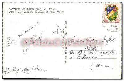 Divonne-les-Bains — Vista generale aerea e Mont Mussy — Edizione J. Cellard — Verso