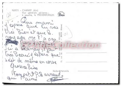 Chanay (Ain) — Ogólny widok lotniczy; po lewej stronie, Preventorium — Wydawnictwo J. Cellard, Bron (Rhône) — Rewers