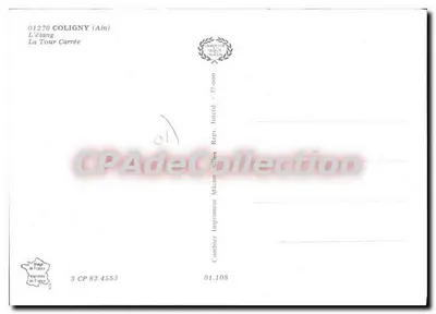 Coligny — Vista aerea del paese e del laghetto — Editore Combier, Mâcon — Verso